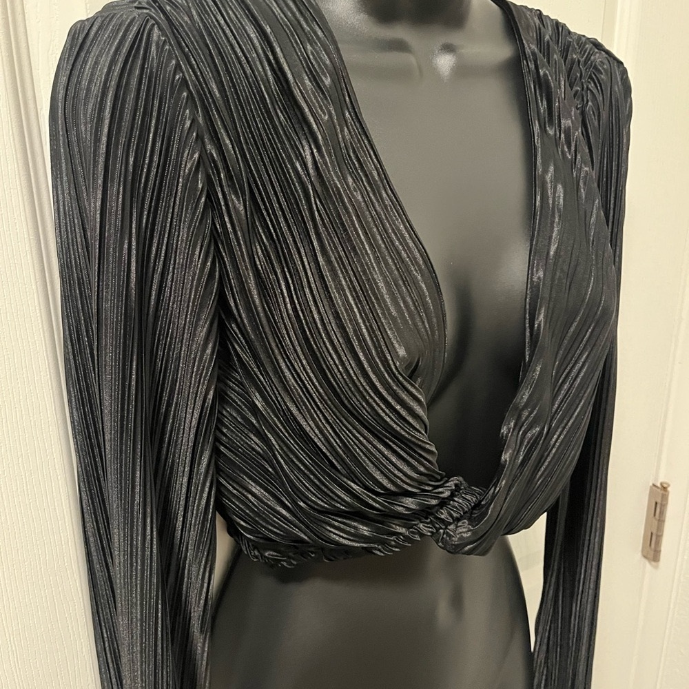 Showpo. Black Pleated Blouse